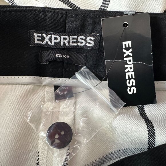 NEW Express Womens 00 Pants Editor Barley Boot Windowpane Ivory Black Trousers - Picture 6 of 10